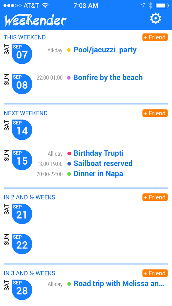 Weekender app Screenshot